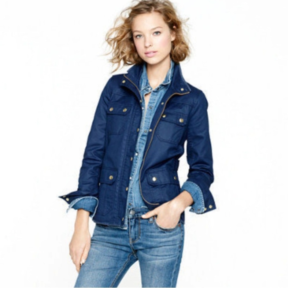 J.Crew Downtown Field Jacket Navy Blue Gold Snaps Size Small